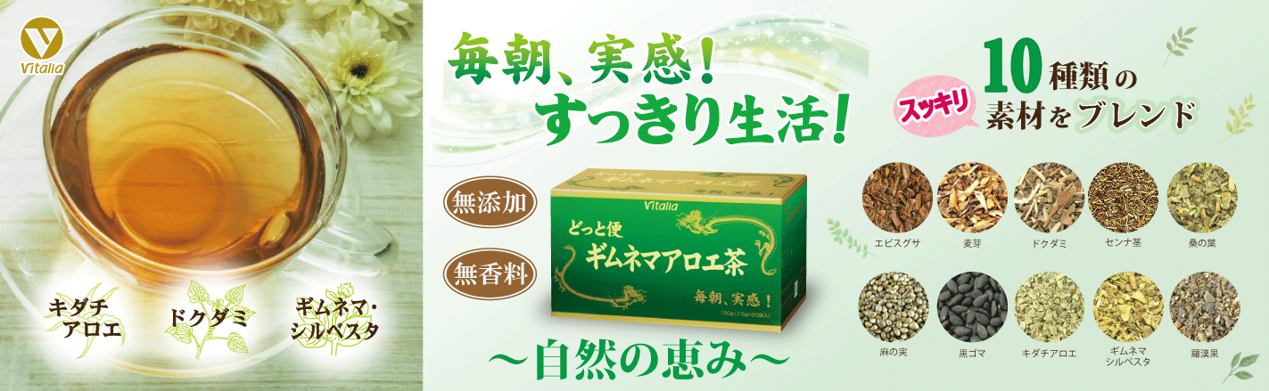 どっと便ギムネマアロエ茶／毎朝実感！すっきり生活！10種類の自然の恵みをブレンドしたやさしいお茶